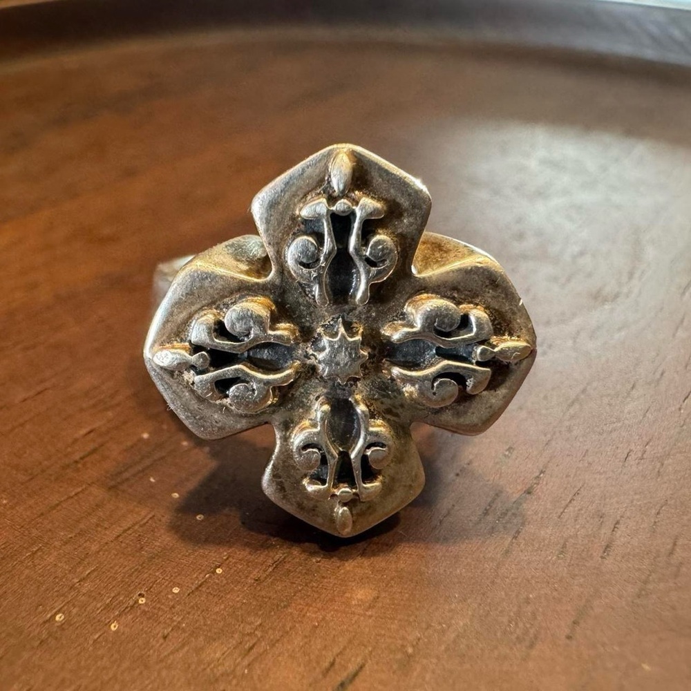 925 Sterling Silver Fleur De Ris Cross Ring - Gothic Chrome Hearts Style Size 8